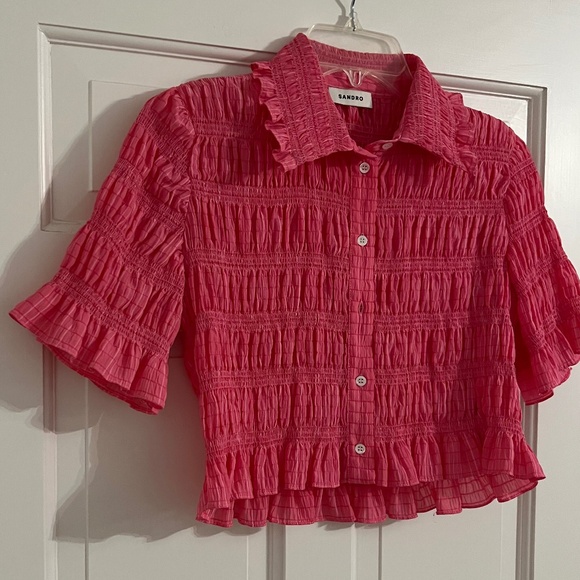 Sandro designer Smocked Cropped blouse, size 0/S - Picture 2 of 14